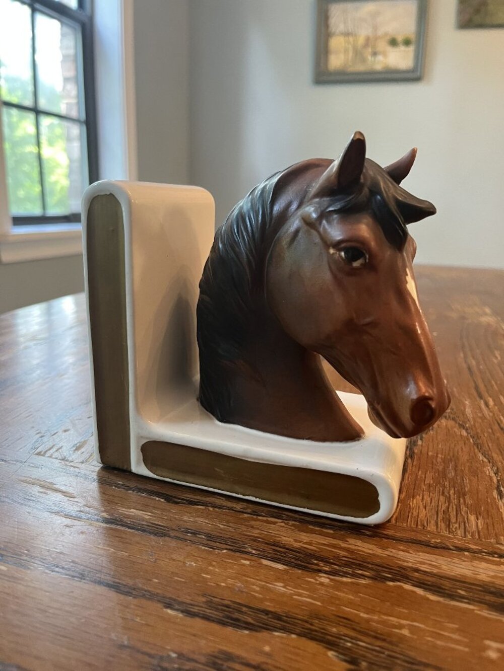 Vintage Lefton H1681 Horse Head Ceramic Bookend 5.5" Tall Brown & White